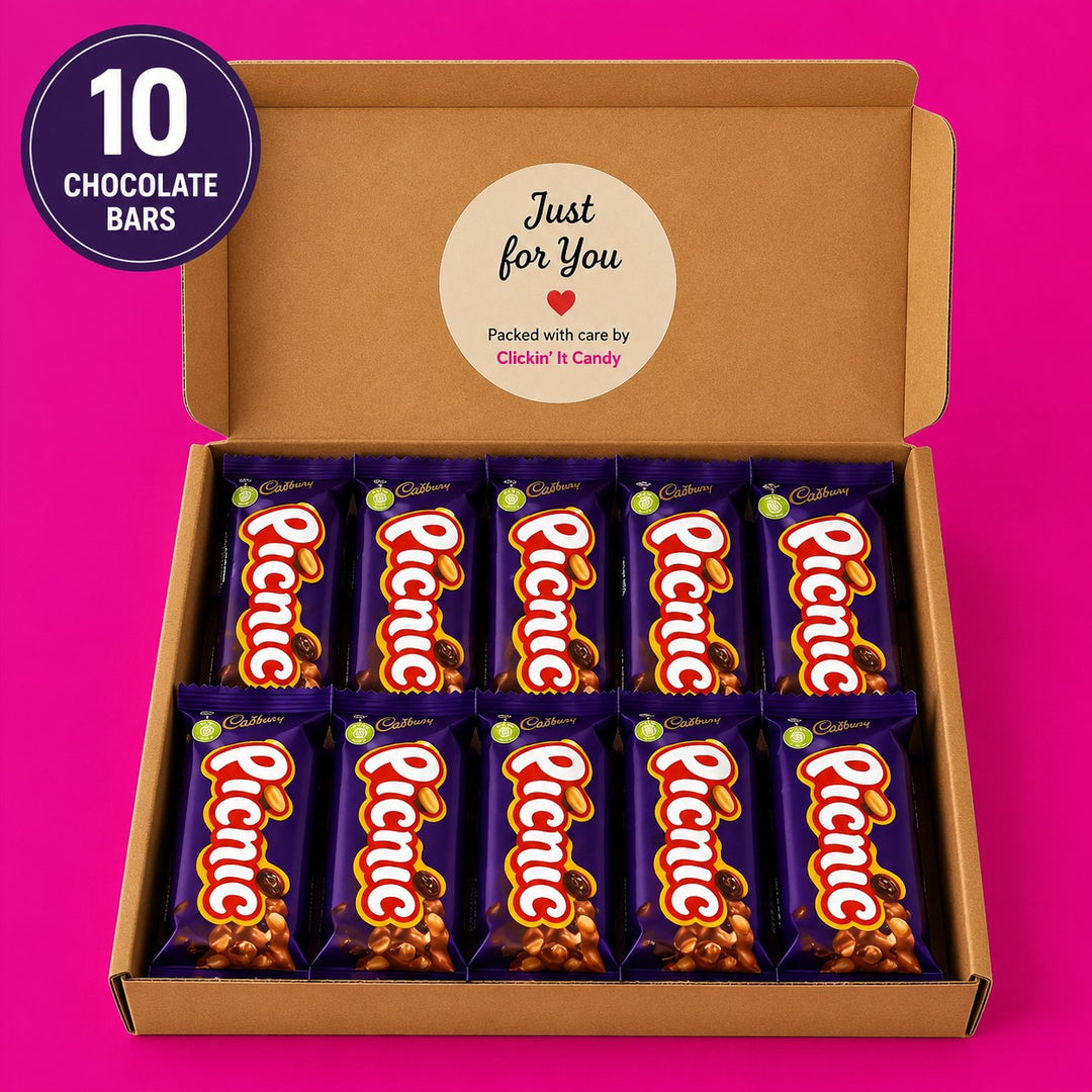 Cadbury Picnic Chocolate Postal Box - 10 X Cadbury Picnic Bars Per Box