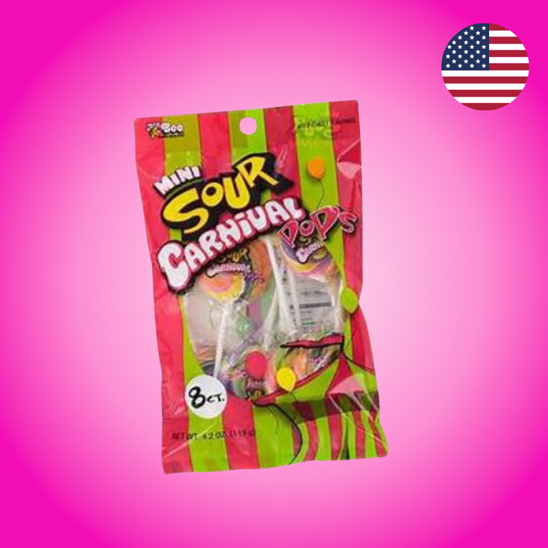 USA Mini Sour Carnival Pops Peg Bag Lollipops 84g